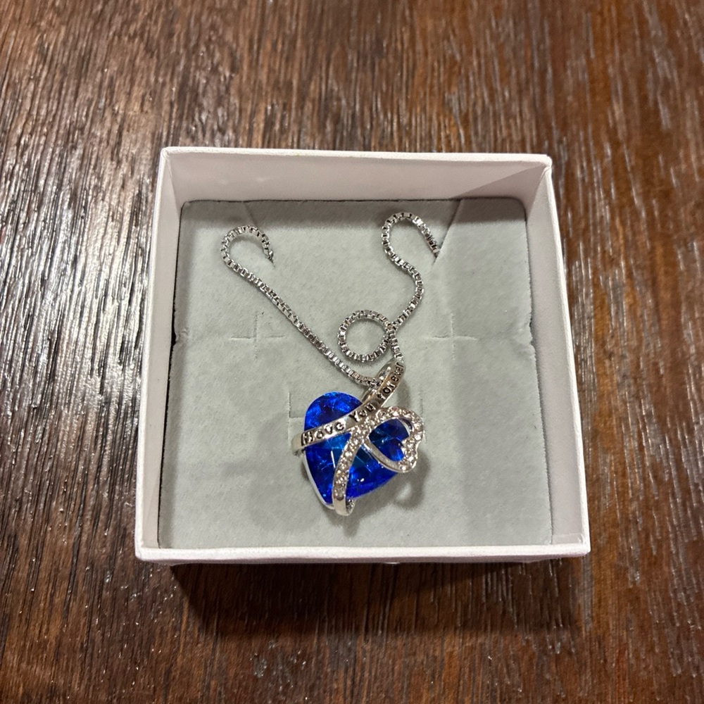 Swarovski Blue Heart Necklace with Silver Accents - Picture 4 of 5